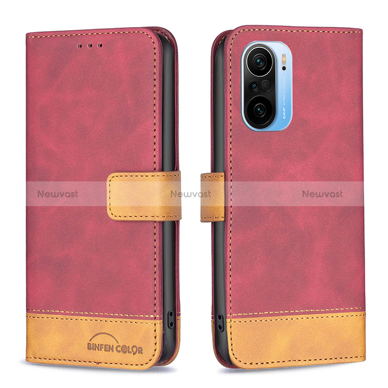 Leather Case Stands Flip Cover Holder B02F for Xiaomi Mi 11i 5G Red