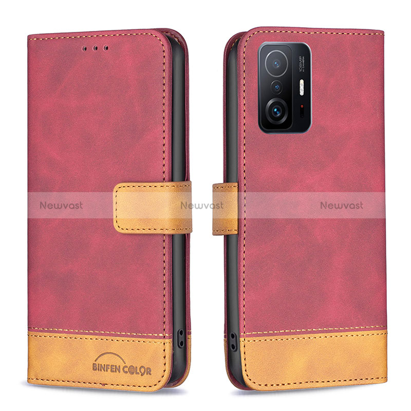 Leather Case Stands Flip Cover Holder B02F for Xiaomi Mi 11T 5G Red