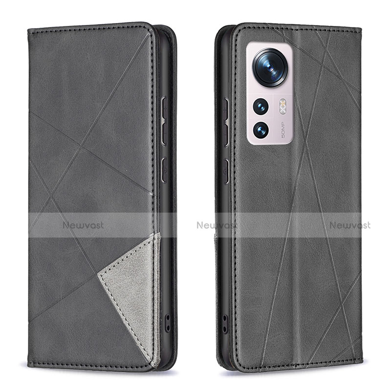 Leather Case Stands Flip Cover Holder B02F for Xiaomi Mi 12 5G Black