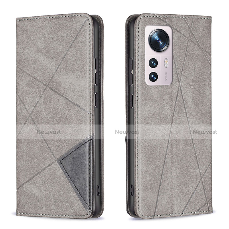 Leather Case Stands Flip Cover Holder B02F for Xiaomi Mi 12 5G Gray