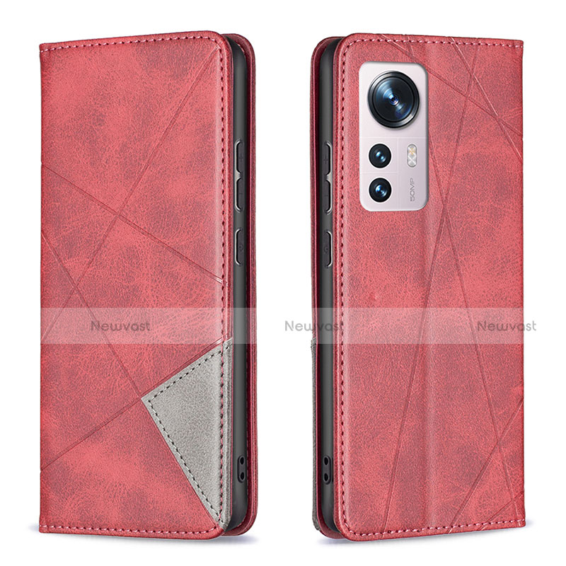 Leather Case Stands Flip Cover Holder B02F for Xiaomi Mi 12 5G Red