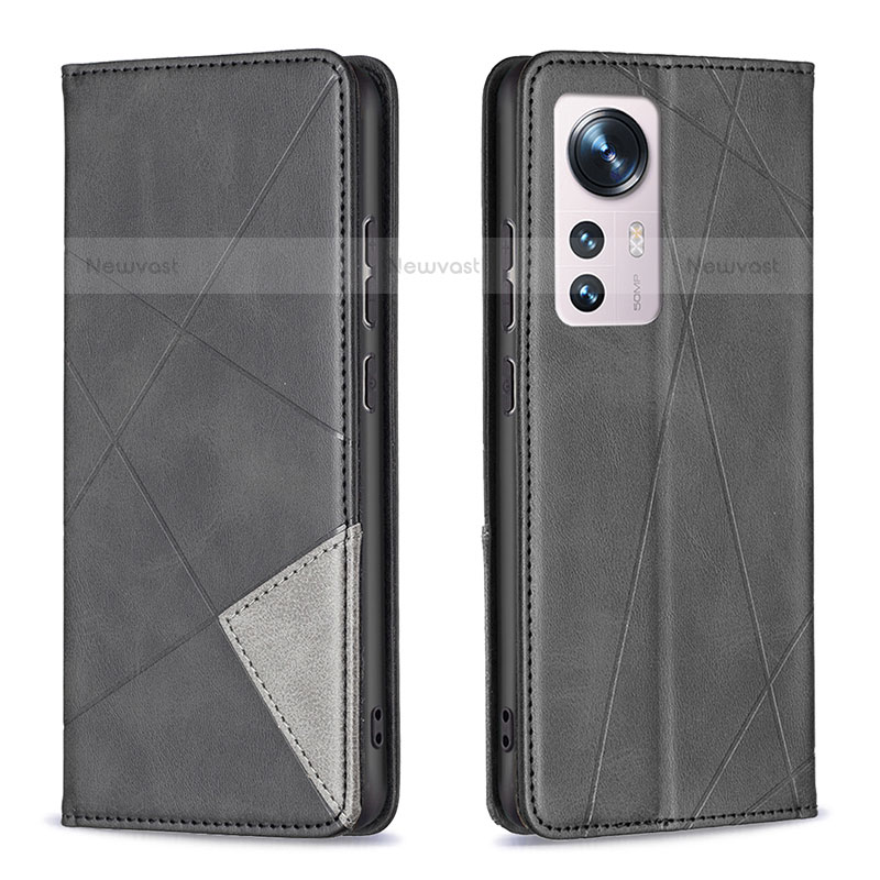 Leather Case Stands Flip Cover Holder B02F for Xiaomi Mi 12 Pro 5G Black