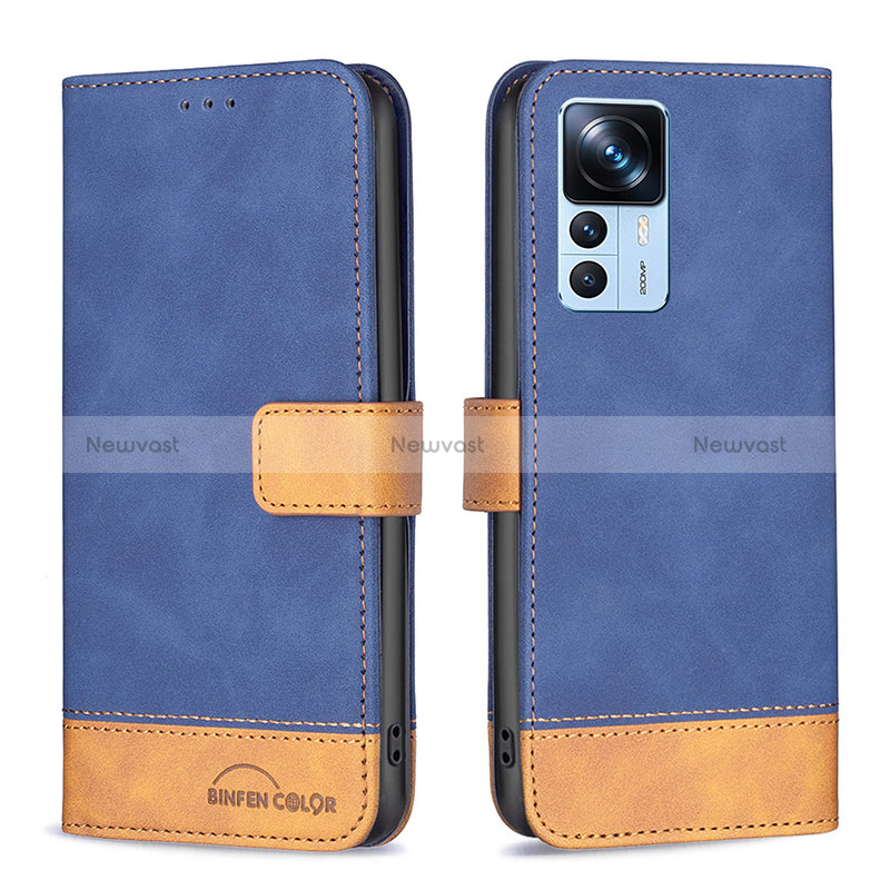 Leather Case Stands Flip Cover Holder B02F for Xiaomi Mi 12T 5G Blue