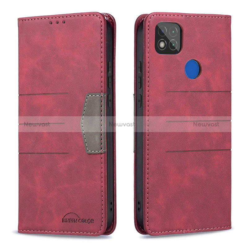 Leather Case Stands Flip Cover Holder B02F for Xiaomi POCO C3 Red