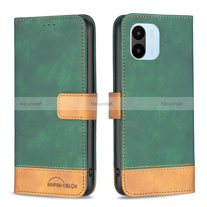 Leather Case Stands Flip Cover Holder B02F for Xiaomi Poco C51 Green