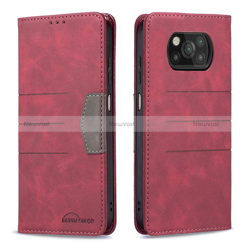 Leather Case Stands Flip Cover Holder B02F for Xiaomi Poco X3 NFC Red