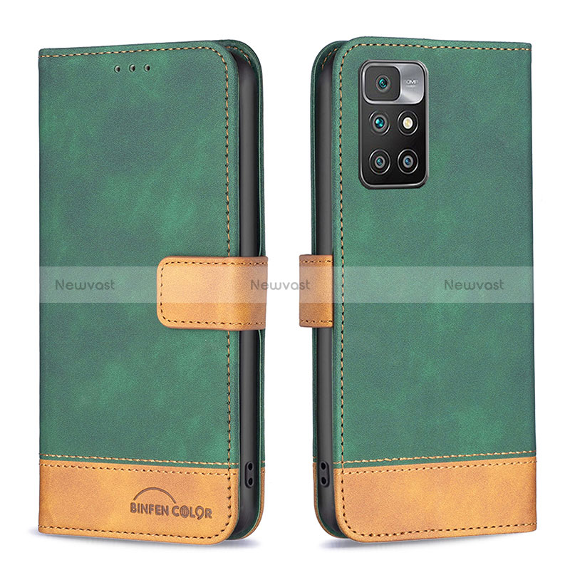 Leather Case Stands Flip Cover Holder B02F for Xiaomi Redmi 10 (2022) Green