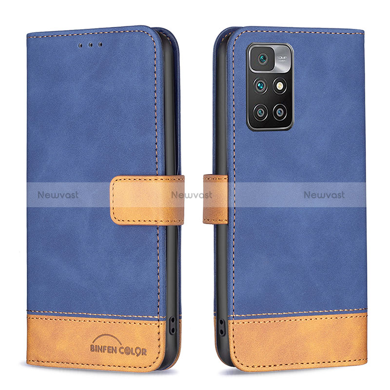 Leather Case Stands Flip Cover Holder B02F for Xiaomi Redmi 10 4G Blue