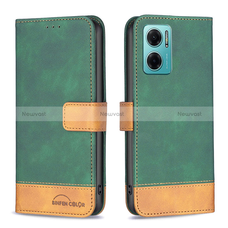 Leather Case Stands Flip Cover Holder B02F for Xiaomi Redmi 10 5G Green