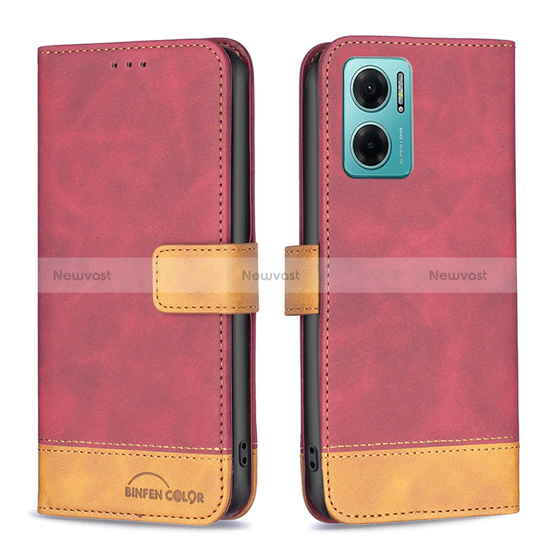 Leather Case Stands Flip Cover Holder B02F for Xiaomi Redmi 10 Prime Plus 5G Red