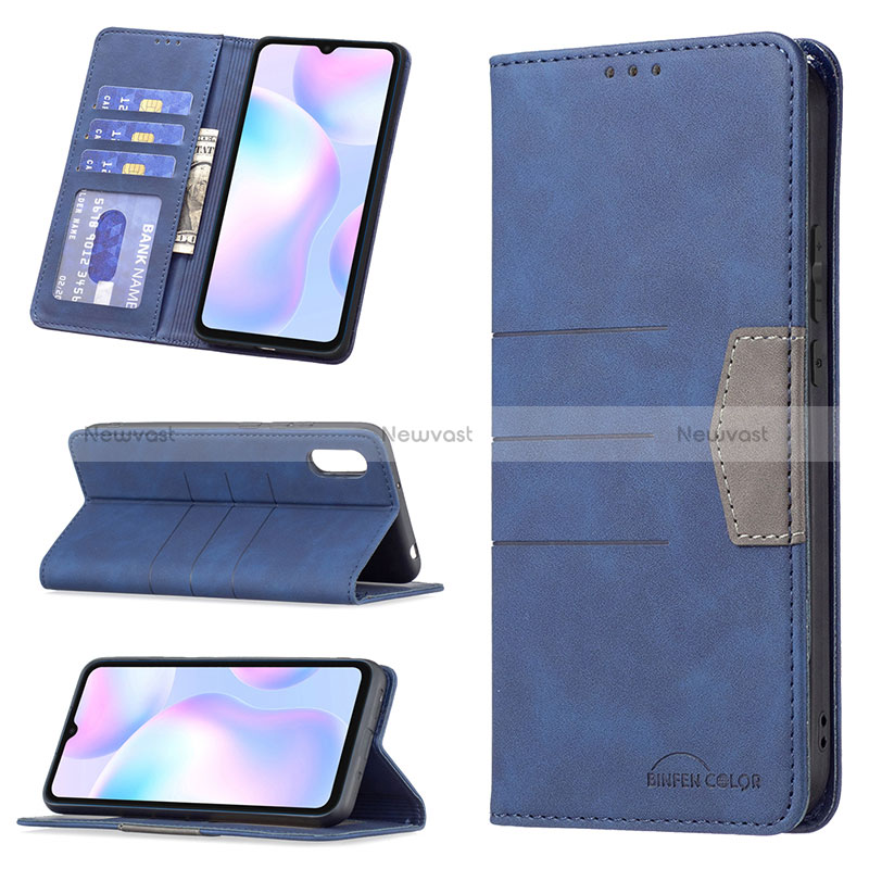 Leather Case Stands Flip Cover Holder B02F for Xiaomi Redmi 9i