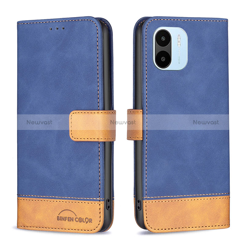 Leather Case Stands Flip Cover Holder B02F for Xiaomi Redmi A2 Plus Blue