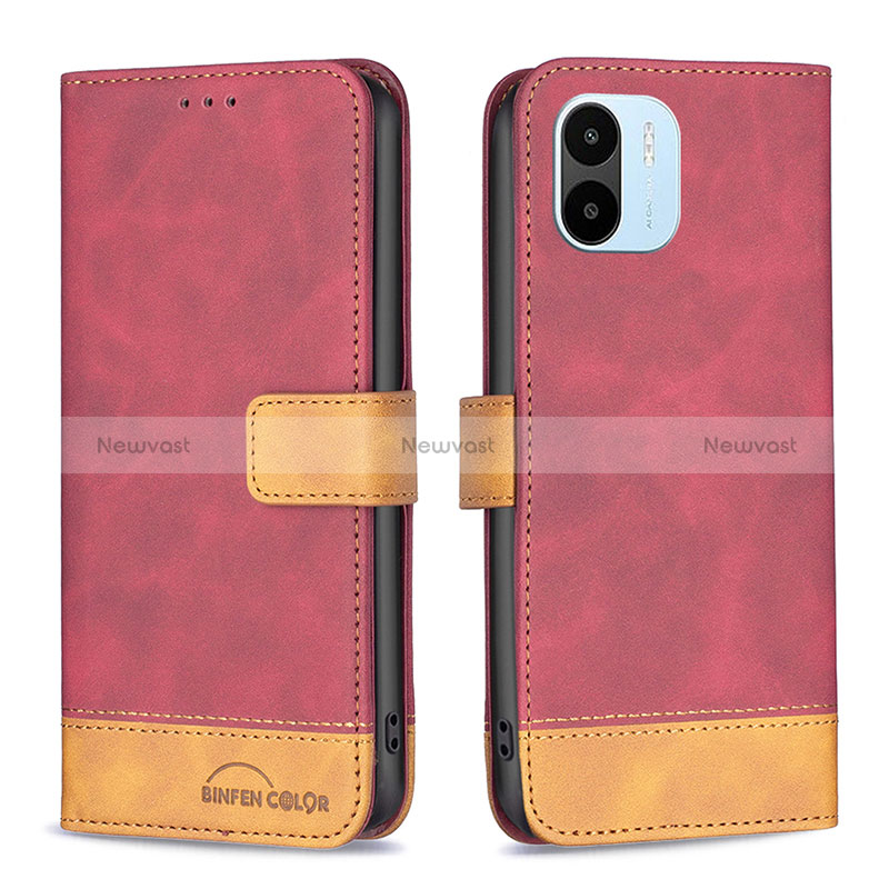 Leather Case Stands Flip Cover Holder B02F for Xiaomi Redmi A2 Plus Red