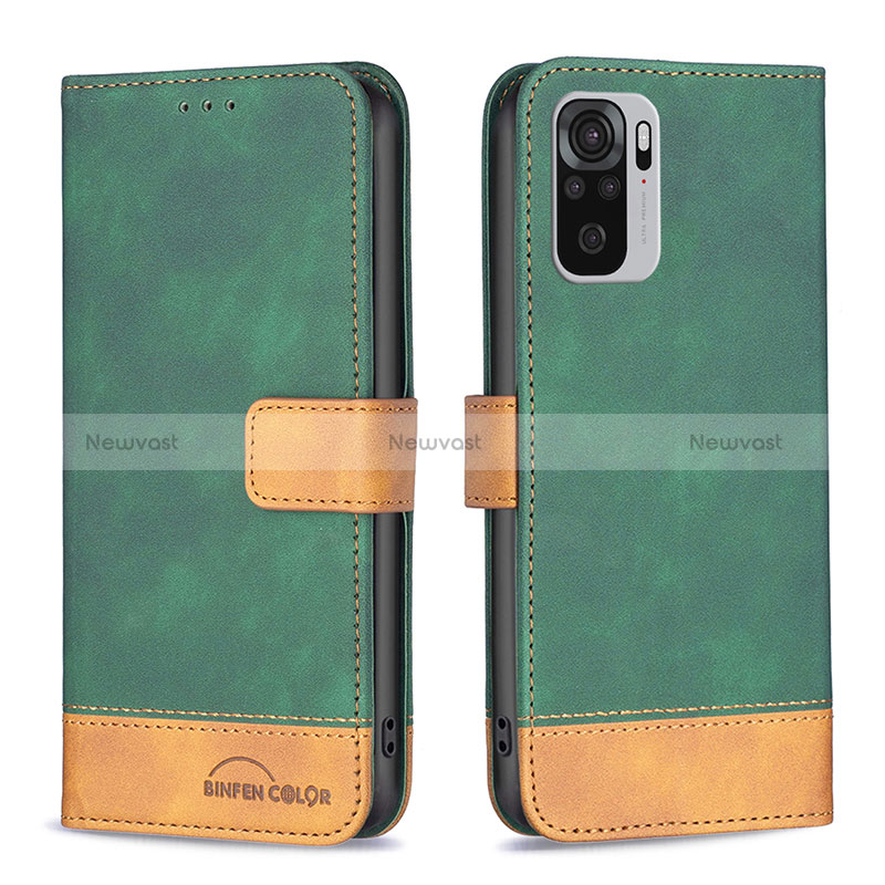 Leather Case Stands Flip Cover Holder B02F for Xiaomi Redmi Note 10 4G Green