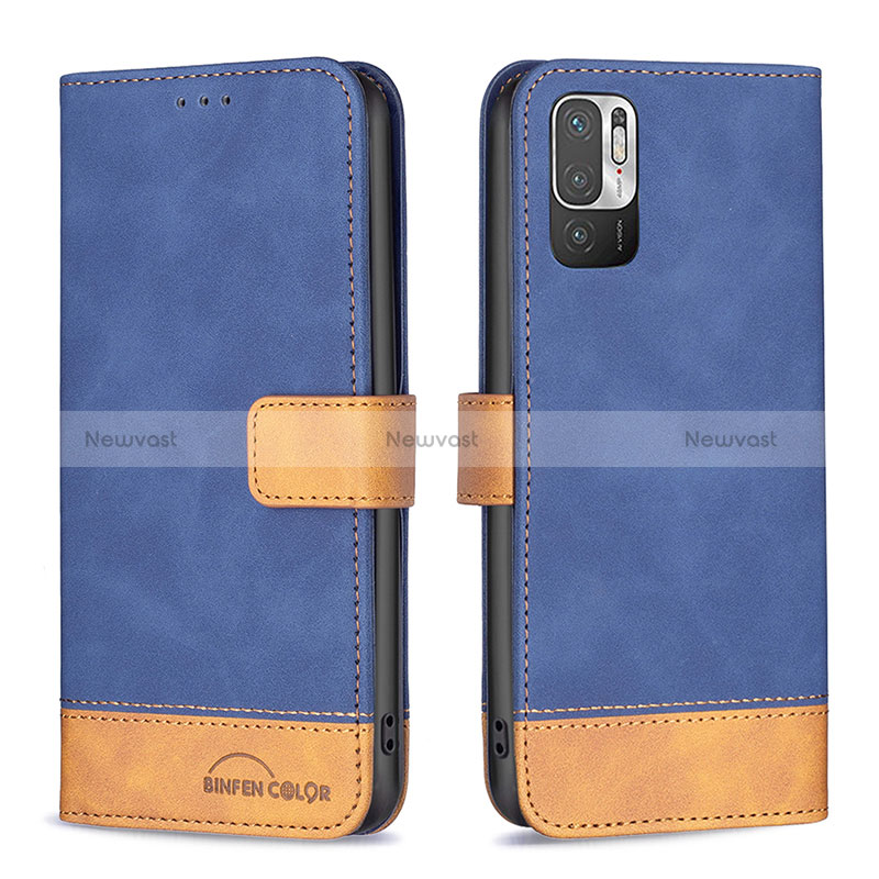 Leather Case Stands Flip Cover Holder B02F for Xiaomi Redmi Note 10 5G Blue