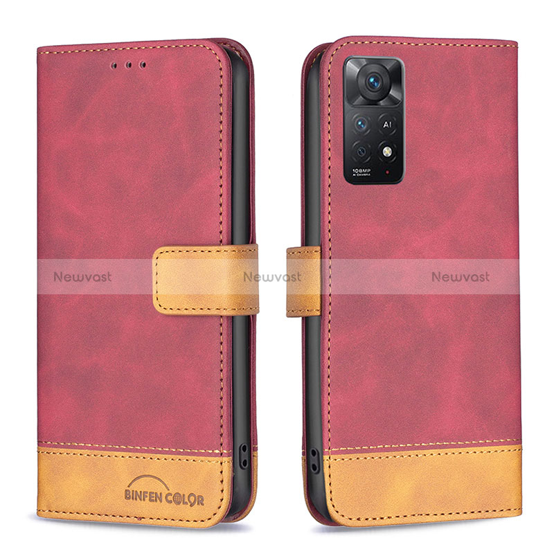 Leather Case Stands Flip Cover Holder B02F for Xiaomi Redmi Note 11 Pro 4G Red