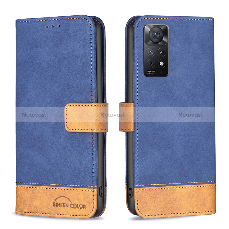 Leather Case Stands Flip Cover Holder B02F for Xiaomi Redmi Note 11 Pro 5G Blue