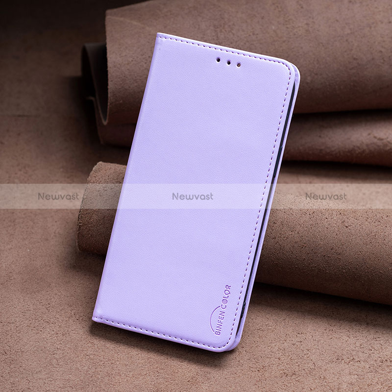 Leather Case Stands Flip Cover Holder B02F for Xiaomi Redmi Note 12 4G Clove Purple