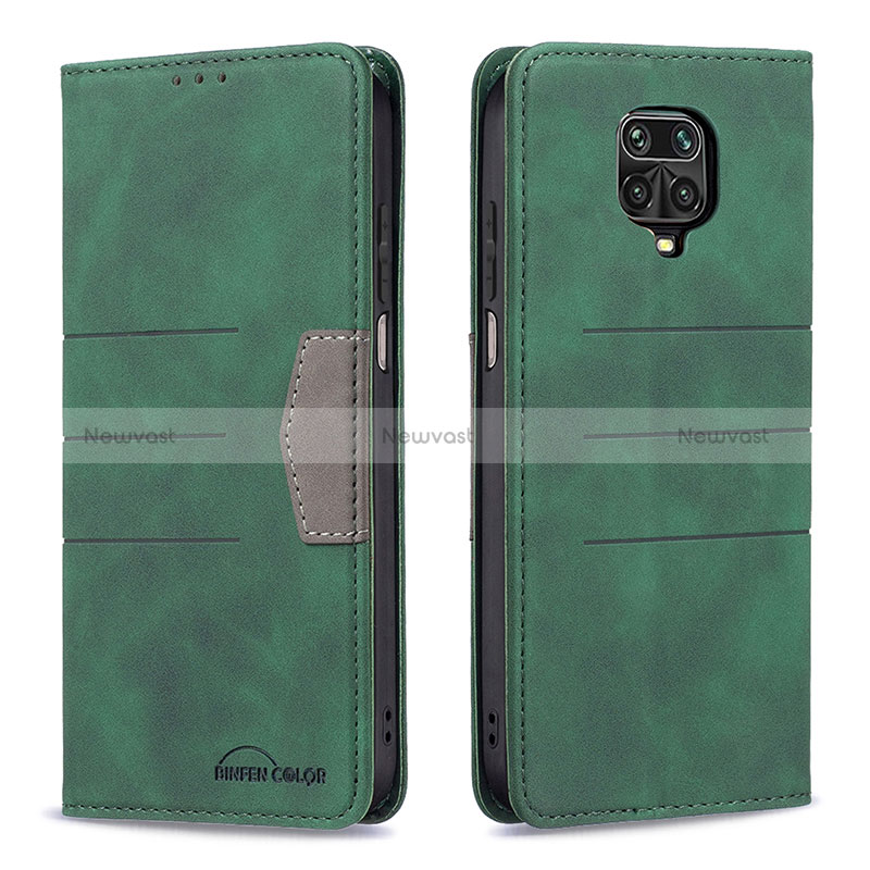 Leather Case Stands Flip Cover Holder B02F for Xiaomi Redmi Note 9S Green