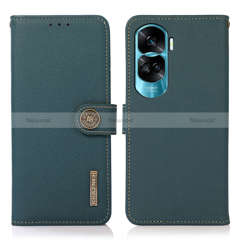 Leather Case Stands Flip Cover Holder B02H for Huawei Honor 90 Lite 5G Green