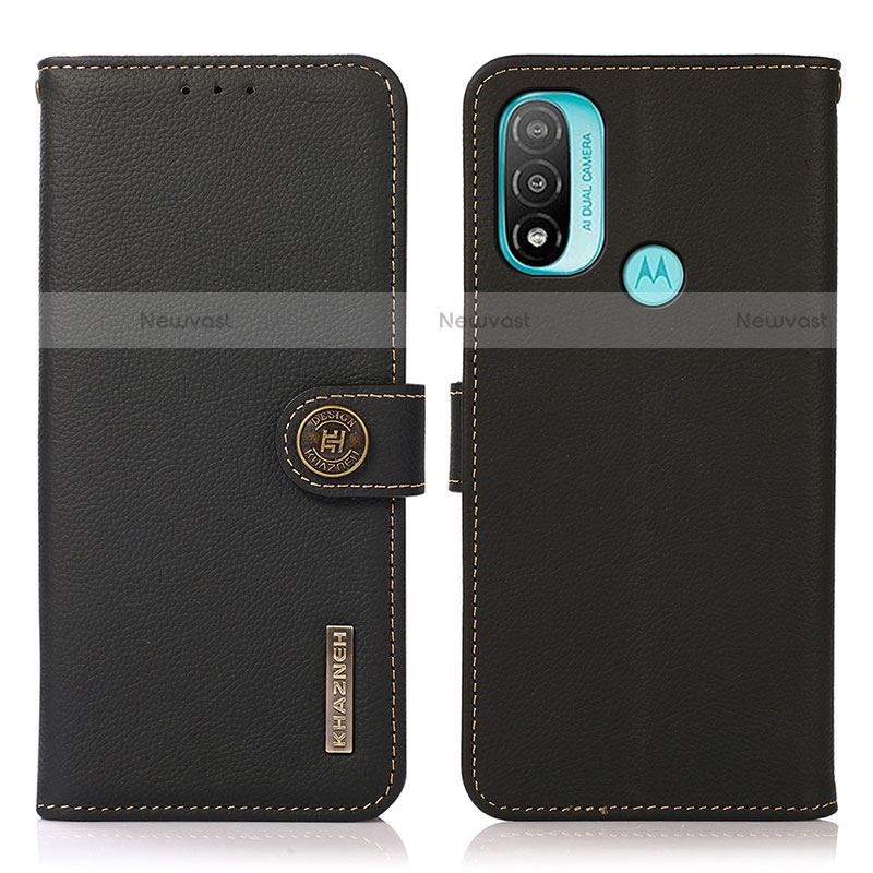 Leather Case Stands Flip Cover Holder B02H for Motorola Moto E40 Black