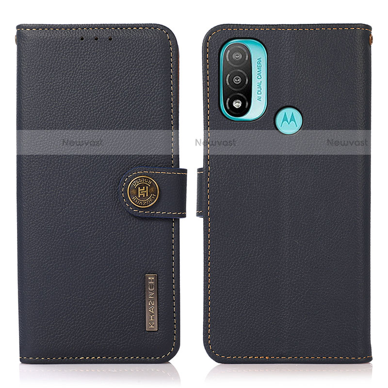 Leather Case Stands Flip Cover Holder B02H for Motorola Moto E40 Blue