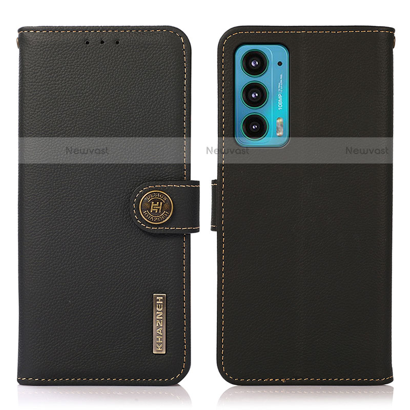 Leather Case Stands Flip Cover Holder B02H for Motorola Moto Edge 20 5G Black