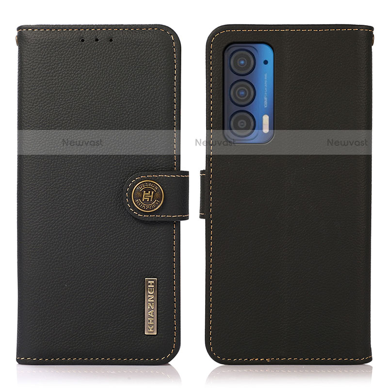 Leather Case Stands Flip Cover Holder B02H for Motorola Moto Edge (2021) 5G Black