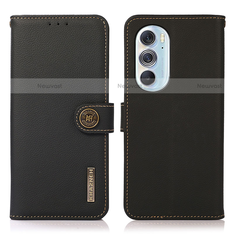 Leather Case Stands Flip Cover Holder B02H for Motorola Moto Edge Plus (2022) 5G Black