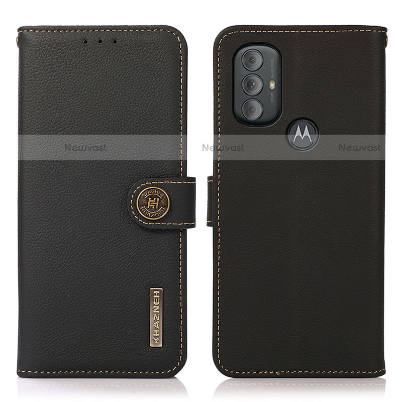 Leather Case Stands Flip Cover Holder B02H for Motorola Moto G Power (2022) Black