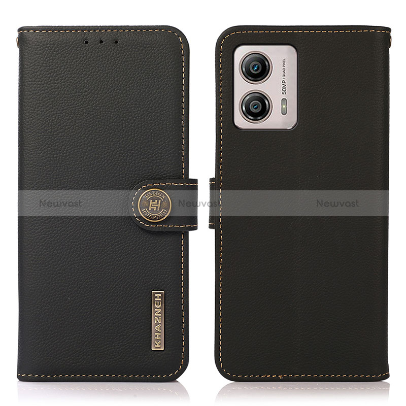 Leather Case Stands Flip Cover Holder B02H for Motorola Moto G53j 5G Black