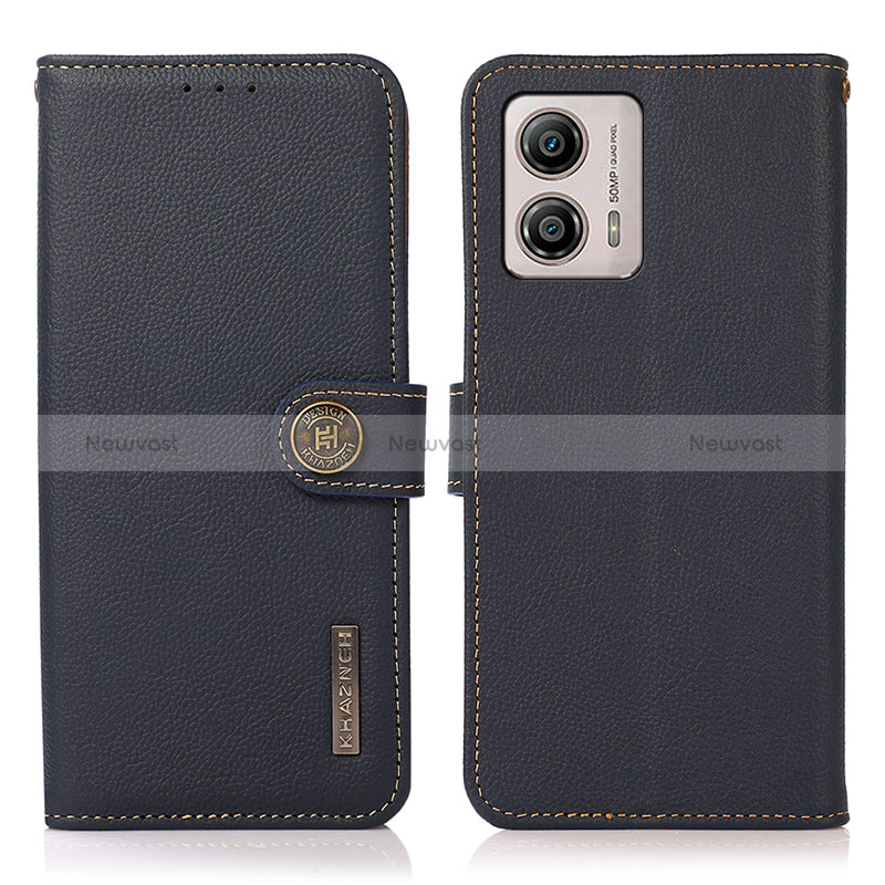 Leather Case Stands Flip Cover Holder B02H for Motorola Moto G53j 5G Blue