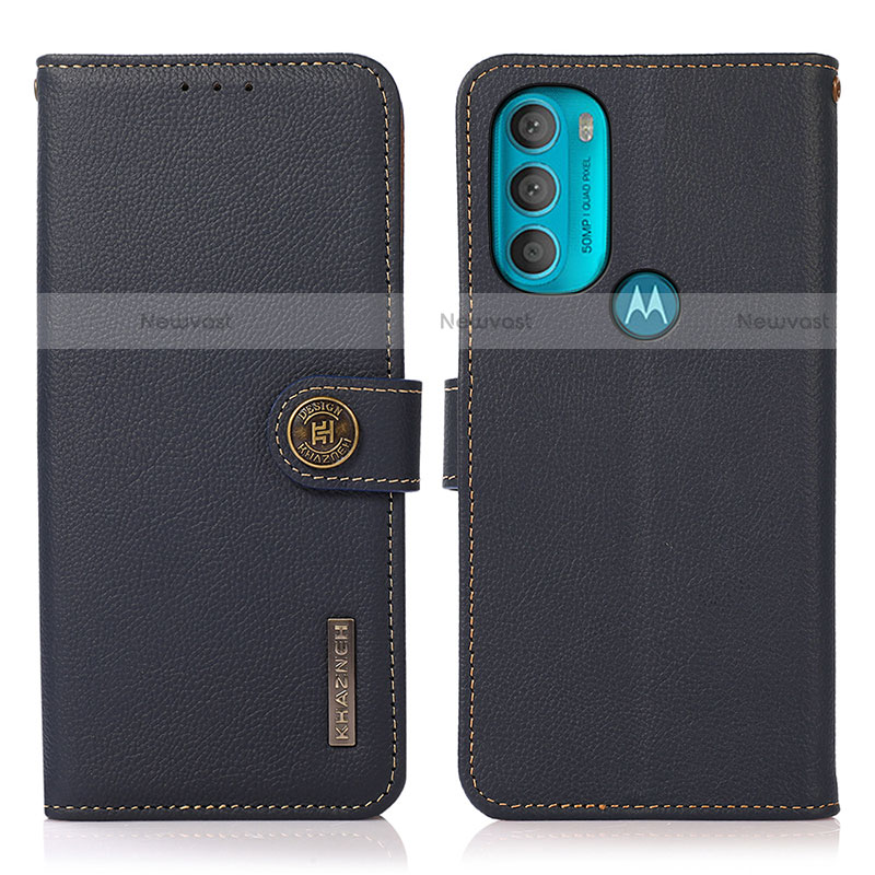 Leather Case Stands Flip Cover Holder B02H for Motorola Moto G71 5G Blue