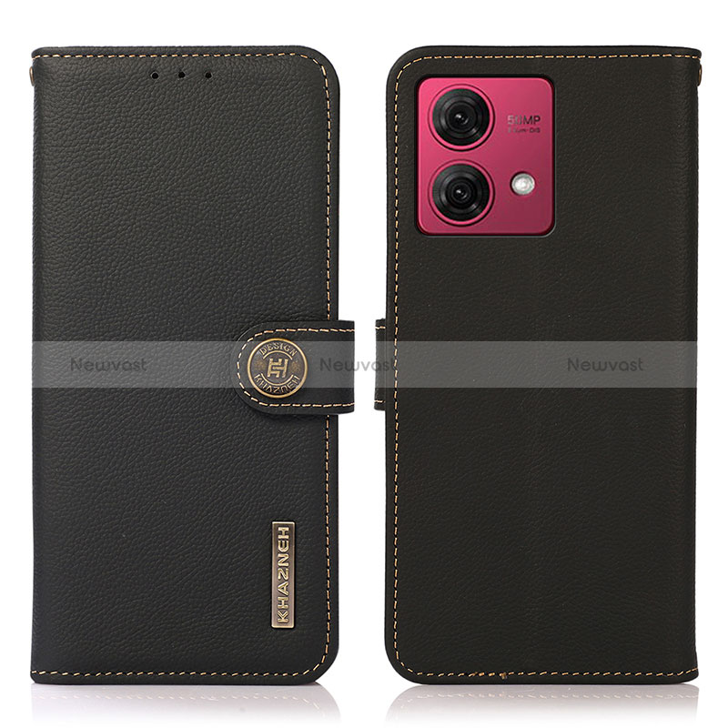 Leather Case Stands Flip Cover Holder B02H for Motorola Moto G84 5G Black