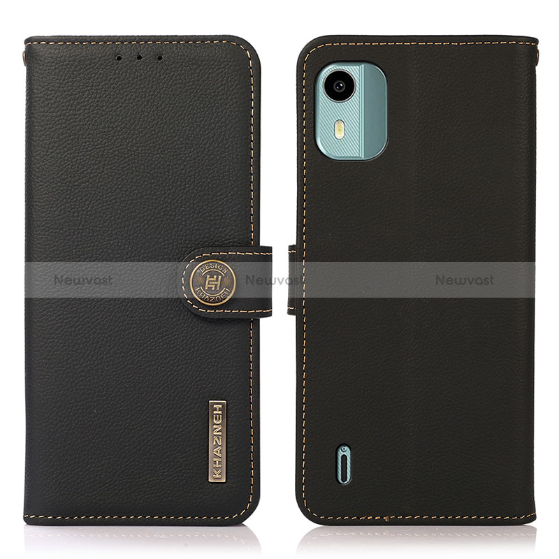 Leather Case Stands Flip Cover Holder B02H for Nokia C12 Pro Black