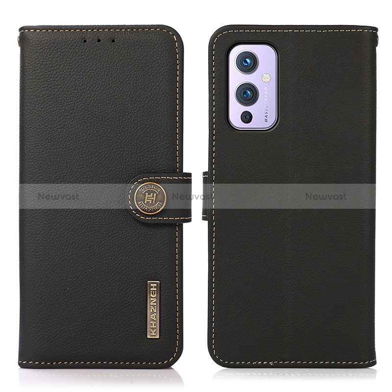 Leather Case Stands Flip Cover Holder B02H for OnePlus 9 5G Black