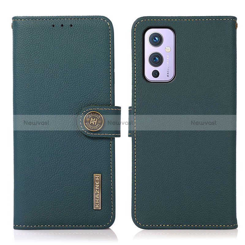 Leather Case Stands Flip Cover Holder B02H for OnePlus 9 5G Green