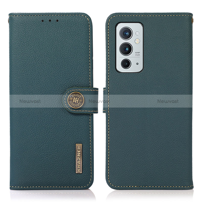 Leather Case Stands Flip Cover Holder B02H for OnePlus 9RT 5G Green