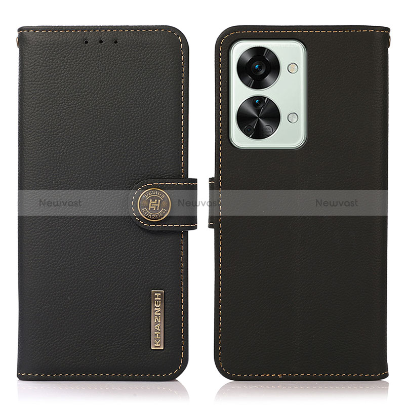 Leather Case Stands Flip Cover Holder B02H for OnePlus Nord 2T 5G Black