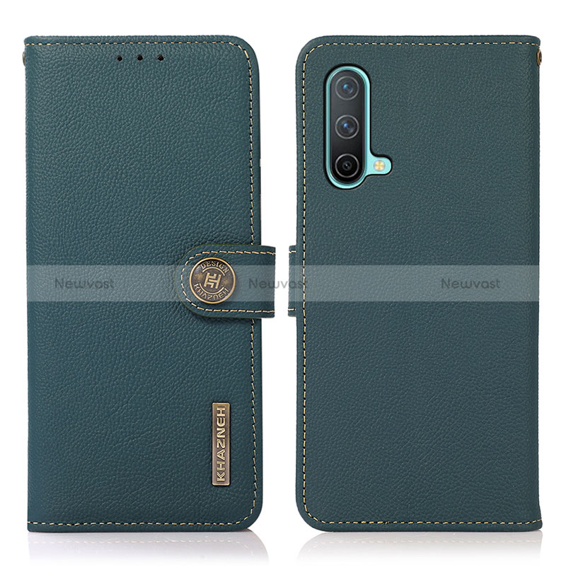 Leather Case Stands Flip Cover Holder B02H for OnePlus Nord CE 5G Green