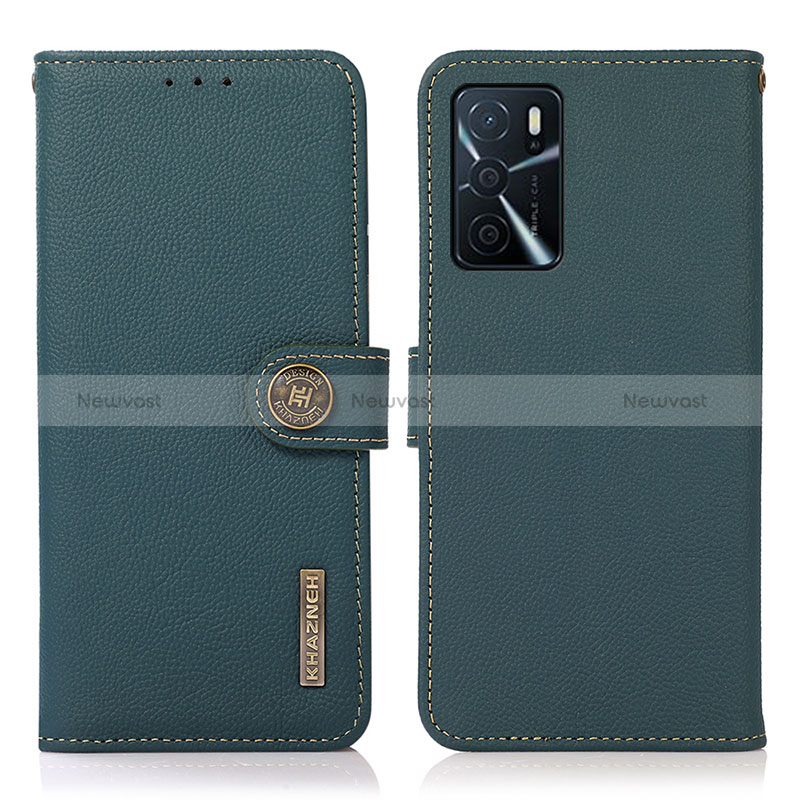 Leather Case Stands Flip Cover Holder B02H for Oppo A16 Green