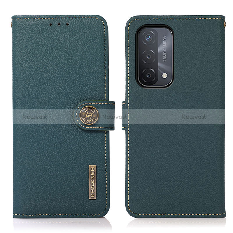 Leather Case Stands Flip Cover Holder B02H for Oppo A54 5G Green