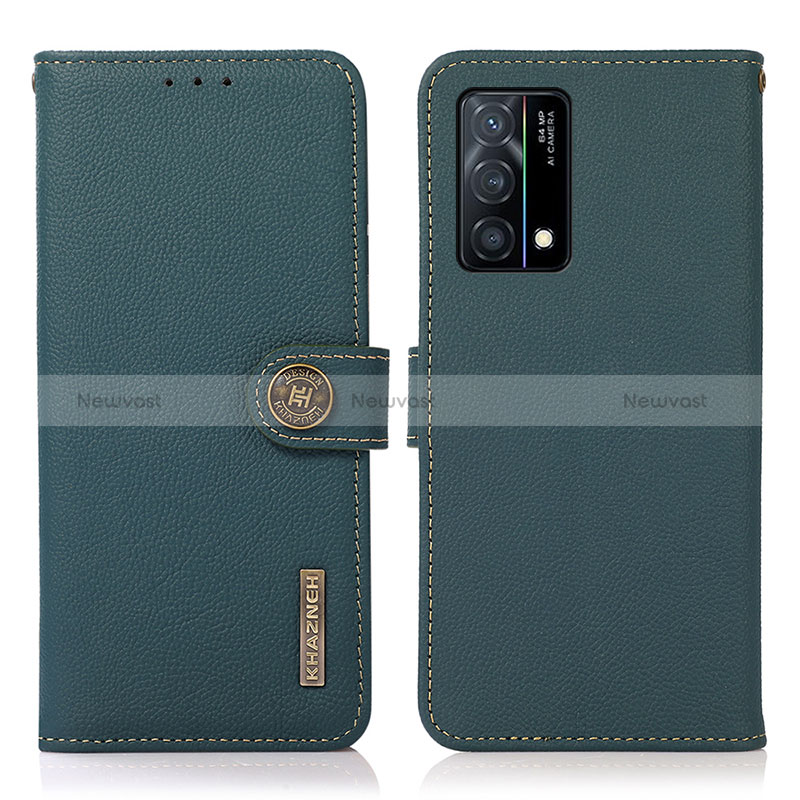 Leather Case Stands Flip Cover Holder B02H for Oppo K9 5G Green