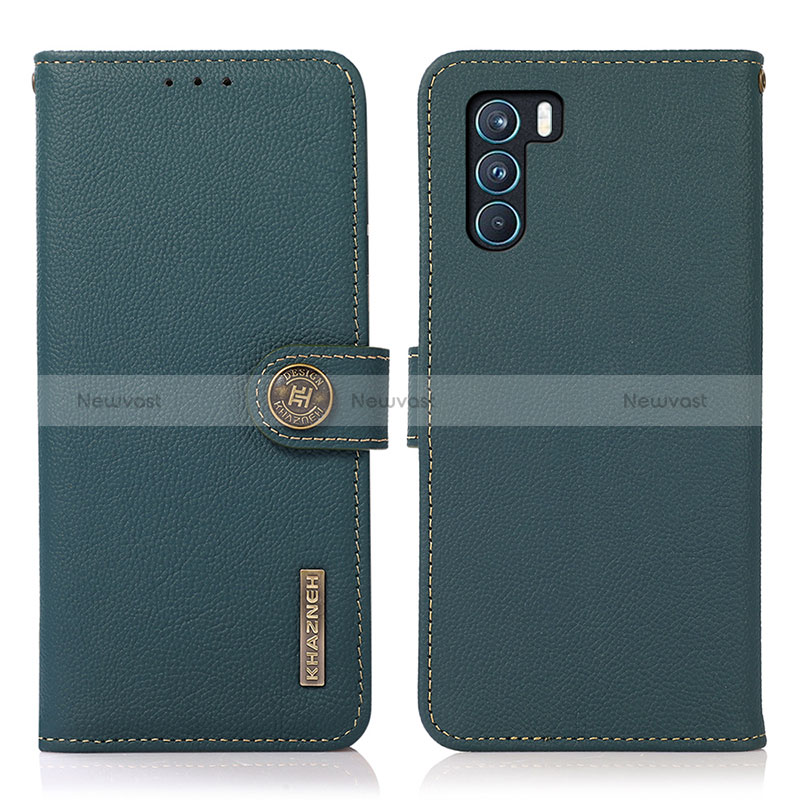 Leather Case Stands Flip Cover Holder B02H for Oppo K9 Pro 5G Green