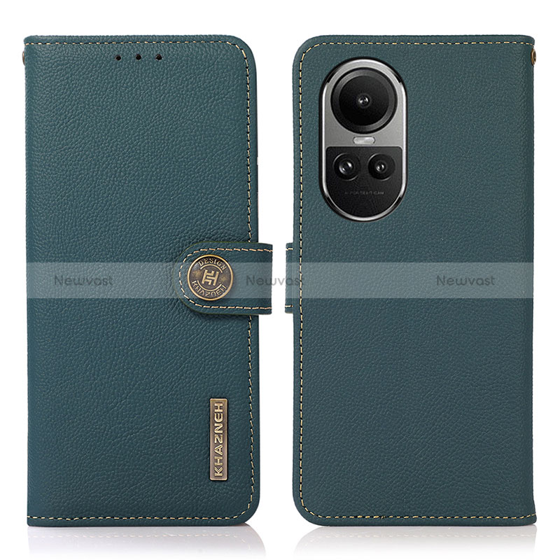 Leather Case Stands Flip Cover Holder B02H for Oppo Reno10 5G Green