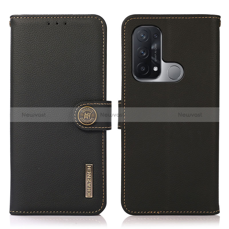 Leather Case Stands Flip Cover Holder B02H for Oppo Reno5 A Black
