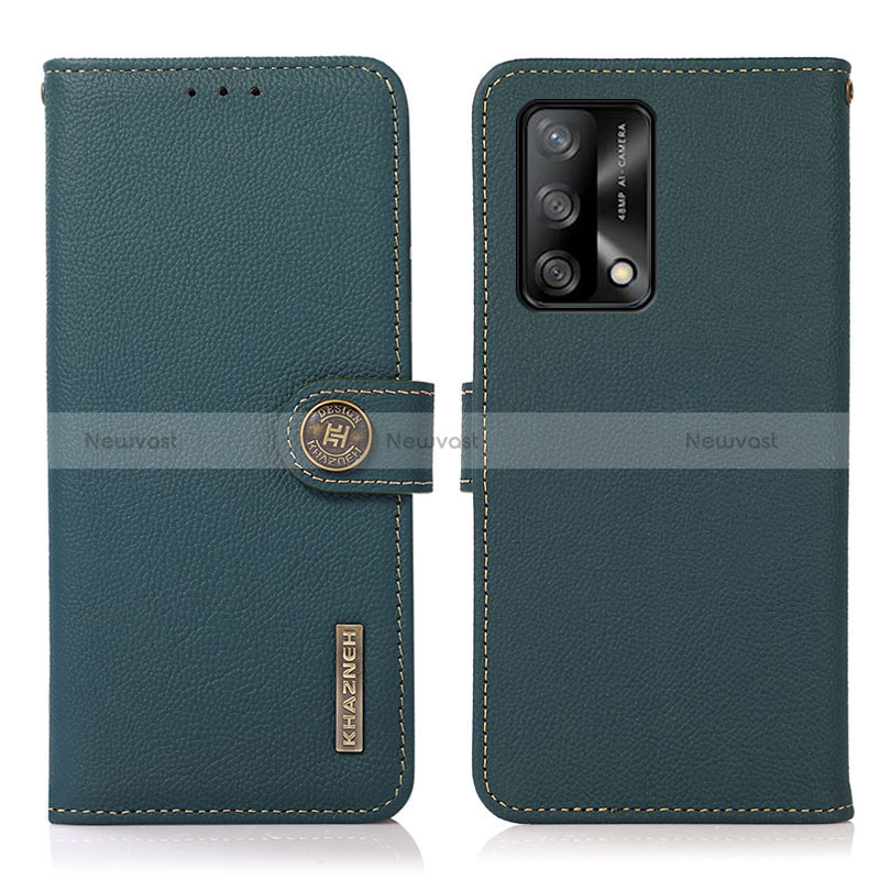 Leather Case Stands Flip Cover Holder B02H for Oppo Reno6 Lite Green