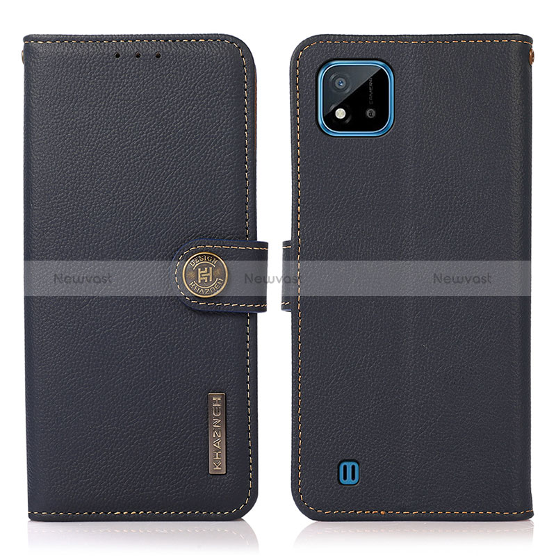 Leather Case Stands Flip Cover Holder B02H for Realme C11 (2021) Blue