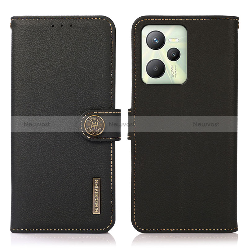 Leather Case Stands Flip Cover Holder B02H for Realme Narzo 50A Prime Black