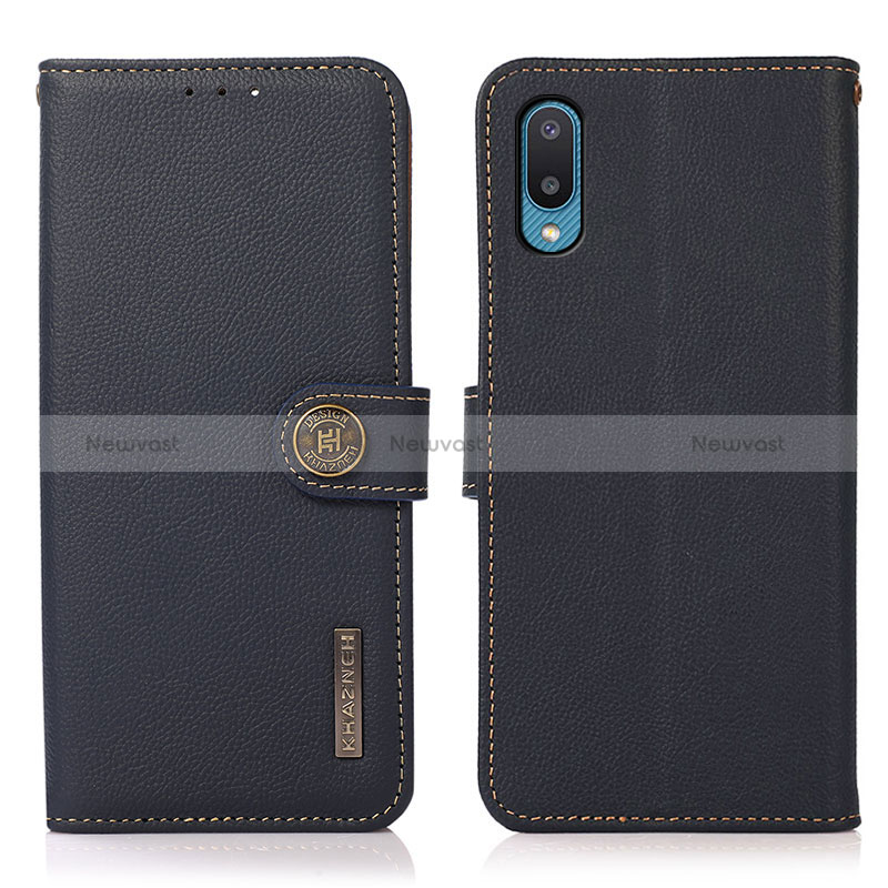 Leather Case Stands Flip Cover Holder B02H for Samsung Galaxy A02 Blue